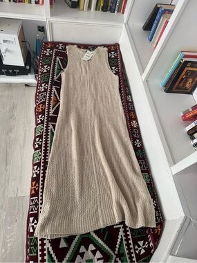 zara khaki pleated dress ZARA NWT $159 WOMAN PLEATED WRINKLED DRESS ZW COLLECTION LIGHT KHAKI 2488/331